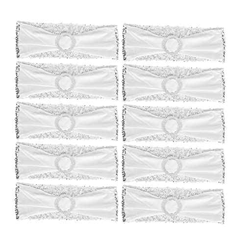 Adfaga 10PCS STUHR SASH Waschable Elastic Chair Cover Band Dekoration Set für Hochzeitsfeier Bankett Silbertuch 210g 7.4oz von Adfaga