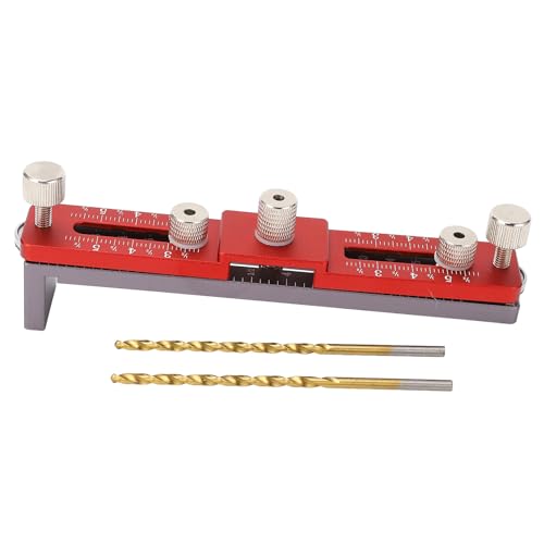 Professionelle Kabinettshardware -Jig -Aluminiumlegierung verstellbarer Höhe des Griffs Lochlokator mit 2 Bohrern für Holzbearbeitung und Schrankinstallation (Rotgrau) von Adfaga