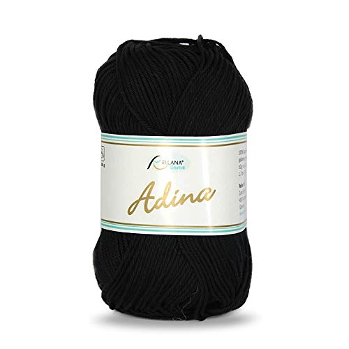 Adina von Rellana 100% Baumwolle Garn Farbe 02 schwarz 50g von Adina