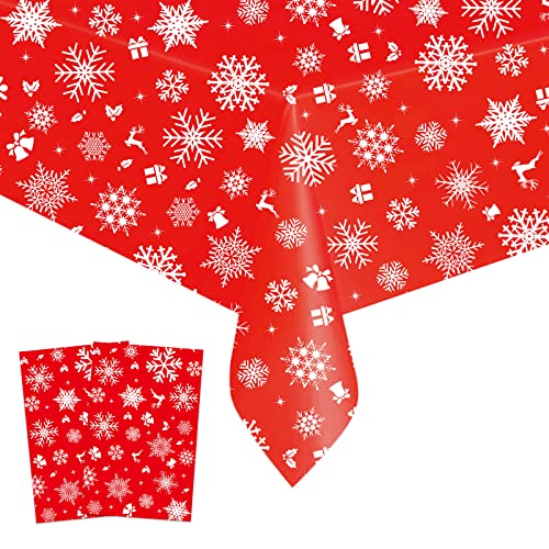 Adisno 2 Stück Weihnachten Tischdecke, 270x137cm Party Tischdecken aus Kunststoff, Wasserdicht, Rechteck, Rot, Weihnachten Tisch Decken für Weihnachtstisch Deko von Adisno