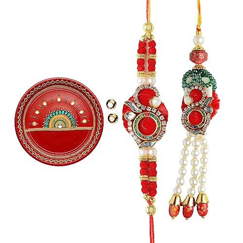 Aditri Creation Red Pooja Thali Plate Platter Decorative Stainless Steel Puja Thali with Essential Pooja Articles for Aarti Pooja Rituals Festival Decorations & Home Decor Gifting (Size:- 10") von Aditri Creation