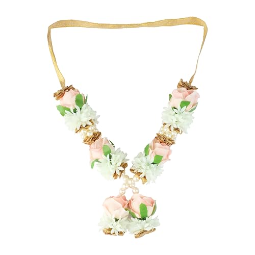 Artificial Mala Rose Flower Ribbon Garland Haar Mala for Idol with Bead for God Statue Accessories Pooja Sringar Article Ornament for Indian Traditional Festival Home Decor(Size:-5")(White,Orange) von Aditri Creation