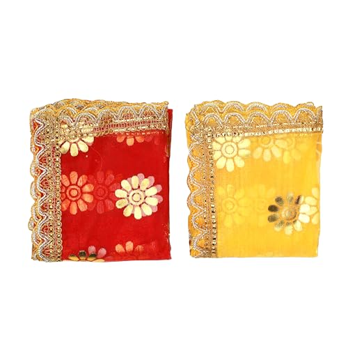 Dekorativer Chunari Pooja Chunar (Größe: 106,7 x 53,3 cm), Netzstoff, Pooja, Chunni, indisches traditionelles Navratri-Festival, Chunar MATA Ki Chunri für Statue Chowki Aasan Matte (rot, gelb) von Aditri Creation
