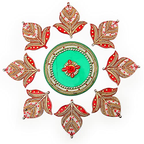 Flower Design Floor Rangoli Designer Reusable Rangoli Acrylic Rangoli Indian Home Decor Gift Home Floor Decoration Festival Decorations Size - Circle Size 6" Leaf 4" von Aditri Creation