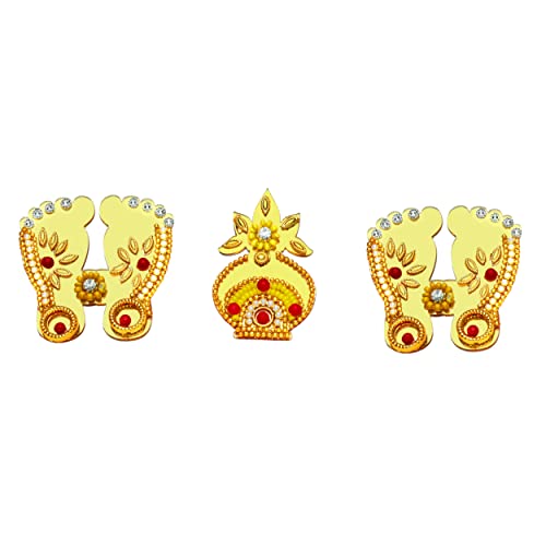 Laxmi Charan Paduka Feet Pagla with Kalash Stickers Sticker Item for Indian Puja Wedding & Festival Decorations Door House Office Temple New Year Gift Gifts Return/Good Luck, ( 1 Pair Charan ) von Aditri Creation