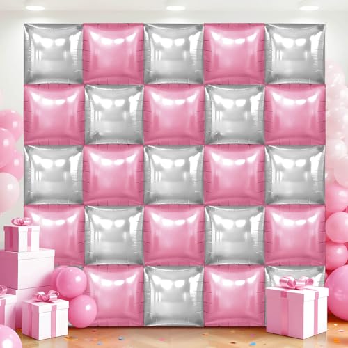 36 Stück rosa und silberfarbene quadratische Folienballonwände von Adlbbkiy