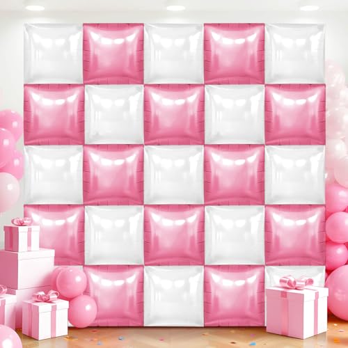 36 Stück rosa und weiße quadratische Folienballon-Wand von Adlbbkiy