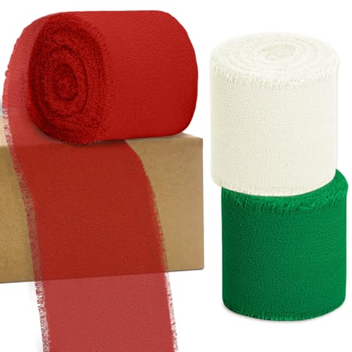 Chiffonband, handgefertigt, Seidensatinband, 3 Rollen, 3,8 cm x 16,4 m, ausgefranste Bänder für Geschenkverpackungen, Halloween-Dekoration, Hochzeit, Braut, Erntedankfest, Weihnachten, Blumensträuße Chiffonband, handgefertigt, Seidensatinband, 3 Rollen, 3,8 cm x 16,4 m, ausgefranste Bänder für Geschenkverpackungen, Halloween-Dekoration, Hochzeit, Braut, Erntedankfest, Weihnachten, Blumensträuße von Adlbbkiy