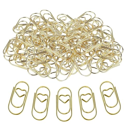 130 Stück goldene Herz-Büroklammern, 20 x 10 mm, Metall, kleine niedliche Büroklammern, Mini-Farbe, dekorative Büroklammern für Büro, Schule, Zuhause, Schreibtisch-Organizer von Admygo