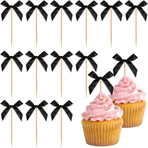 Cupcake-Topper mit schwarzer Schleife, 40 Stück, Geburtstagsdekorationen, Schleife, Cupcake-Picks für Kokette, Mottoparty, Dekoration, Junggesellinnenabschied, Braut, Verlobung, Hochzeit, Babyparty Cupcake-Topper mit schwarzer Schleife, 40 Stück, Geburtstagsdekorationen, Schleife, Cupcake-Picks für Kokette, Mottoparty, Dekoration, Junggesellinnenabschied, Braut, Verlobung, Hochzeit, Babyparty von Adodotoe