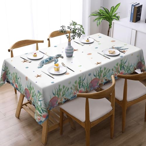 Tischdecke Abwaschbar Rechteckig 150x260cm, Schildkröten Gartentischdecke Tischdecken Fleckschutz Tischwäsche Wasserdicht Tischtuch für Draußen Esszimmer, Küche, Garten, Party, Hochzeiten，Haushalt von Adolgutty