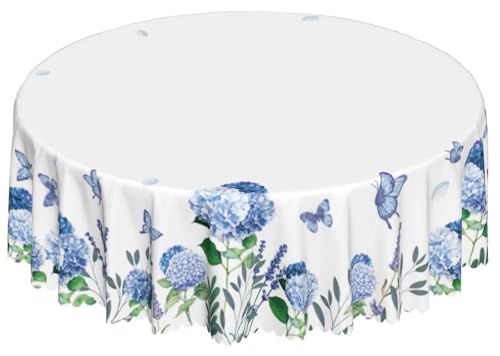 Tischdecke Abwaschbar Rund 150cm Hortensien Tischdecke Hortensien Outdoor Tischdecke Fleckschutz Pflegeleicht Wasserdicht Tischtuch für Küche, Esstisch, Couchtisch, Party, Garten von Adolgutty