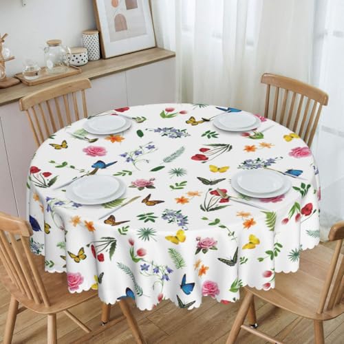 Tischdecke Abwaschbar Rund 150cm Herbst Tischdecke blühende Blüte Outdoor Tischdecke Fleckschutz Pflegeleicht Wasserdicht Tischtuch für Küche, Esstisch, Couchtisch, Party, Garten von Adolgutty