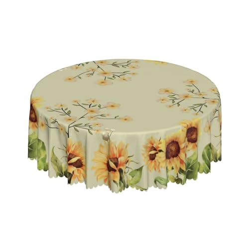 Tischdecke Rund 150cm Sonnenblume Gartentischdecke Tischdecken, Fleckschutz Abwaschbar Tischwäsche Abwischbare Wasserdicht Outdoor Tischtuch für Draußen Esszimmer, Garten, Party, Hochzeiten，Haushalt von Adolgutty