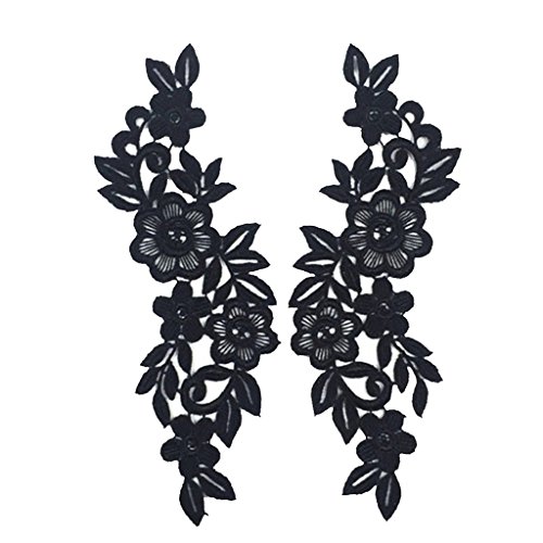 1 Paar schwarze florale Spitzen-Applikationen, bestickt, zum Nähen, Basteln, Applikation 1 Paar schwarze florale Spitzen-Applikationen, bestickt, zum Nähen, Basteln, Applikation von Adoorniequea
