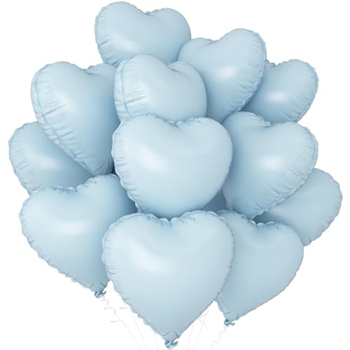 Baby Blau Herz Luftballons,12Stück Blau Herz Geformt Folie Luftballon,18Zoll Pastell Blau Helium Mylar Luftballons für Baby Dusche Geburtstag Jubiläum Hochzeit Party Dekoration von Adorely