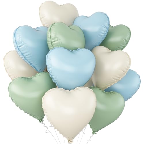 Blau-Grün-Weiß-Herz-Luftballons, 45,7 cm, cremeweiß, babyblau, salbeigrün, herzförmige Folien-Heliumballons für Babyparty, Geburtstag, Jahrestag, Hochzeit, Verlobung, Party-Dekorationen Blau-Grün-Weiß-Herz-Luftballons, 45,7 cm, cremeweiß, babyblau, salbeigrün, herzförmige Folien-Heliumballons für Babyparty, Geburtstag, Jahrestag, Hochzeit, Verlobung, Party-Dekorationen von Adorely