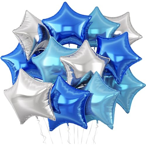 Blau Silber Stern Luftballons, 12 Stück Geformt Folie Ballon, 18 Zoll Große Helium Mylar für Geburtstag Babyparty Jahrestag Party Dekoration von Adorely