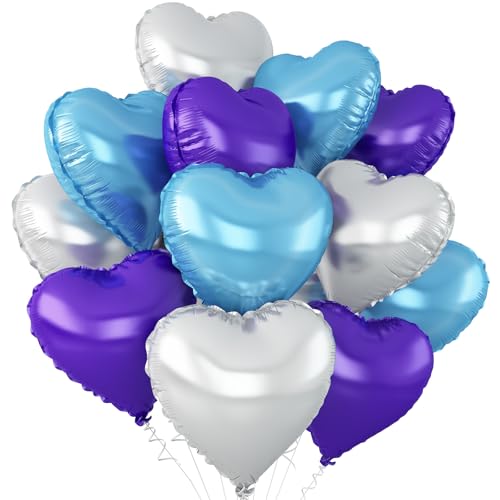 Blaue, violette, silberne Herzballons, 45,7 cm, blau-silberfarben, violett, herzförmig, Helium-Folie, Polyester-Filmballons für Babyparty, Geburtstag, Jahrestag, Hochzeit, Verlobung Blaue, violette, silberne Herzballons, 45,7 cm, blau-silberfarben, violett, herzförmig, Helium-Folie, Polyester-Filmballons für Babyparty, Geburtstag, Jahrestag, Hochzeit, Verlobung von Adorely
