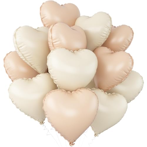 Creme Weiß Herz Luftballons,12Stück Karamell Sand Weiß Herz Geformt Folie Luftballon,18Zoll Retro Aprikose Helium Mylar Luftballons für Baby Dusche Geburtstag Jubiläum Hochzeit Party Dekoration von Adorely