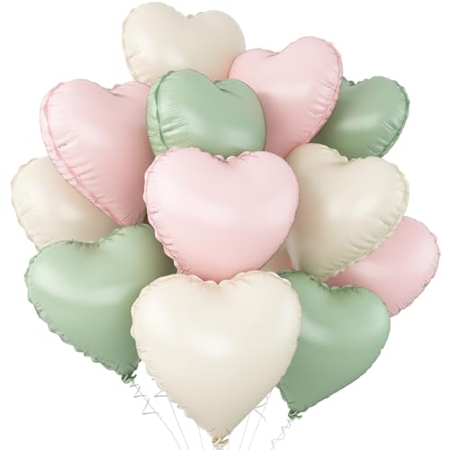 Herzförmige Folienballons in Rosa, Grün, Weiß, 45,7 cm, Cremeweiß, Babyrosa, Salbeigrün, Herzform, Heliumballons für Babyparty, Geburtstag, Jahrestag, Hochzeit, Verlobung, Party-Dekorationen, 12 Stück Herzförmige Folienballons in Rosa, Grün, Weiß, 45,7 cm, Cremeweiß, Babyrosa, Salbeigrün, Herzform, Heliumballons für Babyparty, Geburtstag, Jahrestag, Hochzeit, Verlobung, Party-Dekorationen, 12 Stück von Adorely