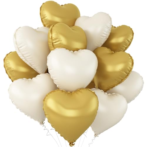 Herzförmige Luftballons in Herzform, 12 Stück, 45,7 cm, cremeweiß, metallisch, goldfarben, Heliumballons für Babyparty, Geburtstag, Jahrestag, Hochzeit, Verlobung, Party-Dekorationen Herzförmige Luftballons in Herzform, 12 Stück, 45,7 cm, cremeweiß, metallisch, goldfarben, Heliumballons für Babyparty, Geburtstag, Jahrestag, Hochzeit, Verlobung, Party-Dekorationen von Adorely