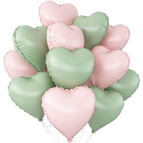Pink-grüne Herzballons, 45,7 cm, hellrosa, salbeigrün, Heliumballons für Babyparty, Geburtstag, Jahrestag, Hochzeit, Verlobung, Party-Dekorationen Pink-grüne Herzballons, 45,7 cm, hellrosa, salbeigrün, Heliumballons für Babyparty, Geburtstag, Jahrestag, Hochzeit, Verlobung, Party-Dekorationen von Adorely