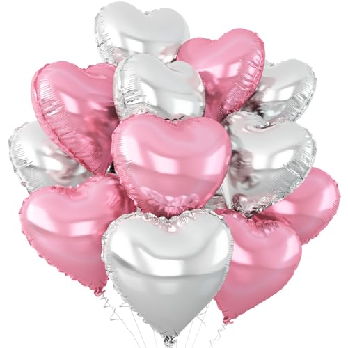 Rosa silberne Herzballons, 45,7 cm, rosa und silberfarbene Heliumballons in Herzform, für Babyparty, Geburtstag, Jahrestag, Hochzeit, Verlobung, Party-Dekorationen Rosa silberne Herzballons, 45,7 cm, rosa und silberfarbene Heliumballons in Herzform, für Babyparty, Geburtstag, Jahrestag, Hochzeit, Verlobung, Party-Dekorationen von Adorely