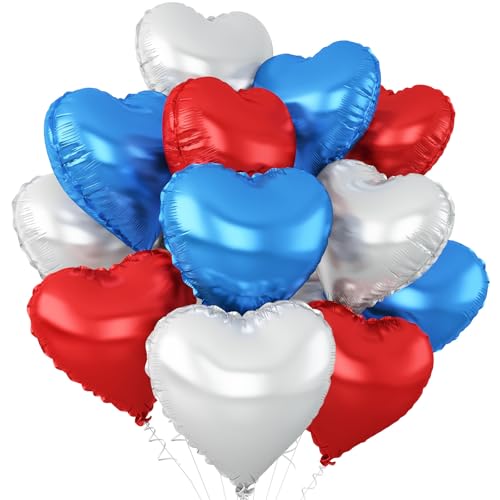 Rot-blau-silberne Herzballons, 45,7 cm, blau-silberfarben, herzförmige Folienballons aus Mylar-Folie, für Geburtstag, Jahrestag, Hochzeit, Verlobung, 4. Juli, Party-Dekorationen Rot-blau-silberne Herzballons, 45,7 cm, blau-silberfarben, herzförmige Folienballons aus Mylar-Folie, für Geburtstag, Jahrestag, Hochzeit, Verlobung, 4. Juli, Party-Dekorationen von Adorely