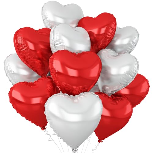 Rot-silberne Herz-Luftballons, 45,7 cm, silber-rote Helium-Folienballons für Babyparty, Geburtstag, Jahrestag, Hochzeit, Verlobung, Party-Dekoration, 12 Stück Rot-silberne Herz-Luftballons, 45,7 cm, silber-rote Helium-Folienballons für Babyparty, Geburtstag, Jahrestag, Hochzeit, Verlobung, Party-Dekoration, 12 Stück von Adorely