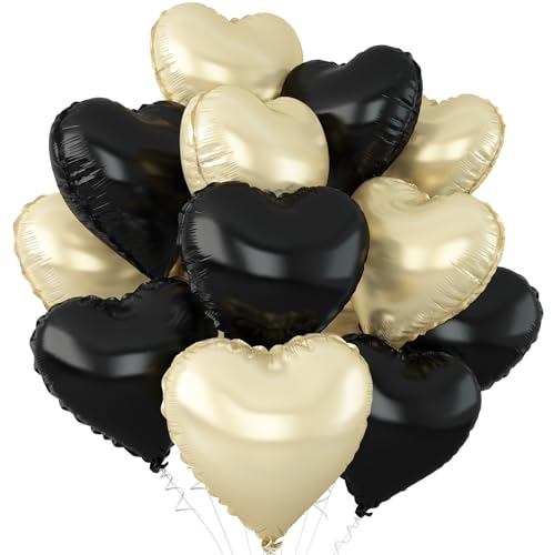 Schwarz-goldene Herz-Luftballons, 45,7 cm, schwarz, champagnerfarben, goldfarben, Heliumballons für Babyparty, Geburtstag, Jahrestag, Hochzeit, Verlobung, Party-Dekoration, 12 Stück Schwarz-goldene Herz-Luftballons, 45,7 cm, schwarz, champagnerfarben, goldfarben, Heliumballons für Babyparty, Geburtstag, Jahrestag, Hochzeit, Verlobung, Party-Dekoration, 12 Stück von Adorely