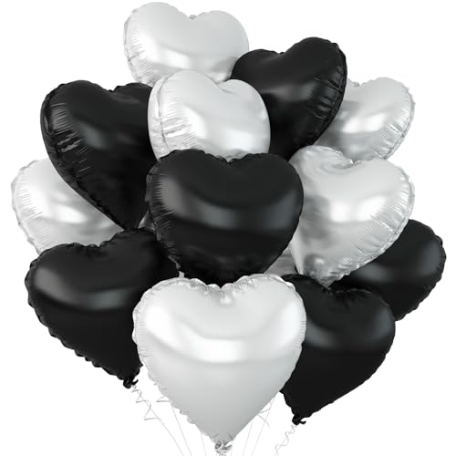 Schwarz-silberne Herzballons, 45,7 cm, silberfarbene Helium-Folie, Helium-Folie, Polyester-Folie, Ballons für Babyparty, Geburtstag, Jahrestag, Hochzeit, Verlobung, Party-Dekorationen, 12 Stück Schwarz-silberne Herzballons, 45,7 cm, silberfarbene Helium-Folie, Helium-Folie, Polyester-Folie, Ballons für Babyparty, Geburtstag, Jahrestag, Hochzeit, Verlobung, Party-Dekorationen, 12 Stück von Adorely