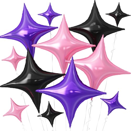 Schwarz-violett-rosa Stern-Ballons, 12 Stück, 4-Winkel-Stern-Folienballons, 66 cm und 25,4 cm, schwarz-violett, Viereck-Heliumballon für Halloween, Geburtstag, Babyparty, Jahrestag, Party-Dekorationen Schwarz-violett-rosa Stern-Ballons, 12 Stück, 4-Winkel-Stern-Folienballons, 66 cm und 25,4 cm, schwarz-violett, Viereck-Heliumballon für Halloween, Geburtstag, Babyparty, Jahrestag, Party-Dekorationen von Adorely