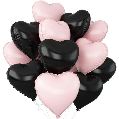 Schwarze und rosa Herzballons, 45,7 cm, herzförmige Folien-Heliumballons für Babyparty, Geburtstag, Jahrestag, Hochzeit, Verlobung, Party-Dekoration, 12 Stück Schwarze und rosa Herzballons, 45,7 cm, herzförmige Folien-Heliumballons für Babyparty, Geburtstag, Jahrestag, Hochzeit, Verlobung, Party-Dekoration, 12 Stück von Adorely