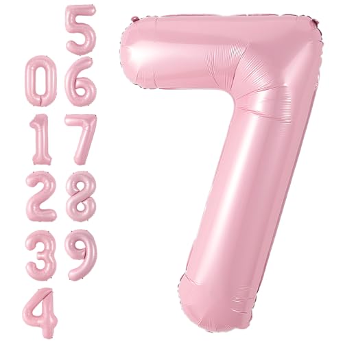 Zahlen 7 Luftballon Rosa, 40 Zoll Groß Hell Pink Folie Digital Helium, Pastell Rosa Zahl 7 Mylar für Mädchen Frauen Geburtstag Baby Dusche Jahrestag Prinzessin Party Supplies Deko von Adorely