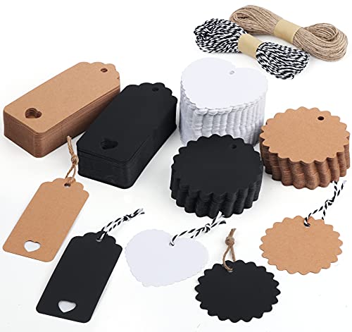 Adorfine 300stk Geschenk Anhänger mit schnur 60m Geschenkanhänger Kraftpapier Etiketten Tags Anhängeschilder Eintrittskarten (A) von Adorfine