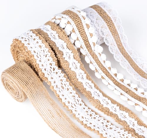 Adorfine Juteband mit Spitze, 5x2M Vintage Juteband Natur Stoffband Jute Rolle Spitzenband für Weihnachten Hochzeitsdeko Tischdeko Glasflasche DIY Handwerk Basteln Party Adorfine Juteband mit Spitze, 5x2M Vintage Juteband Natur Stoffband Jute Rolle Spitzenband für Weihnachten Hochzeitsdeko Tischdeko Glasflasche DIY Handwerk Basteln Party von Adorfine