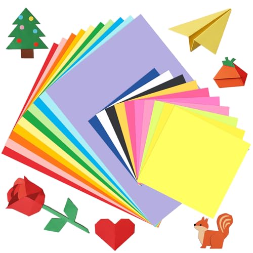Origami Papier, 200 Blatt Buntes Papier 80 g/m², 20 Leuchtende Farben, Doppelseitig Tonpapier Bunt Faltpapier 15x15CM Quadratisch/Bastelpapier A4 für DIY Origami Bastelprojekte Verzieren Geschenken von Adorfine