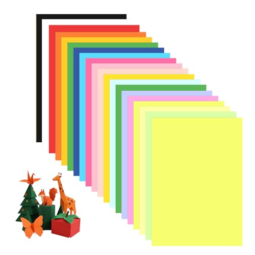 Origami Papier, 200 Blatt Buntes Papier A4, 20 leuchtende Farben, 80 g/m² Doppelseitig Tonpapier Bunt Bastelpapier Faltpapier für DIY Origami Bastelprojekte Verzieren Geschenken von Adorfine