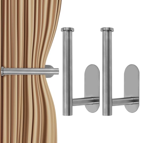 Adorila 2 Stück selbstklebende Vorhanghalterungen, Wandmontage, Vorhang-Raffhalter ohne Bohren, Metall, L-förmige Vorhang-Raffhalter, Vorhanghaken für Verdunkelungsvorhänge, Duschvorhang, dekorativer von Adorila