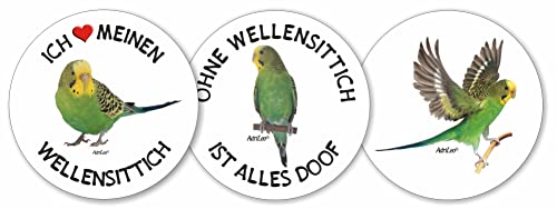 AdriLeo - Runde Aufkleber 3er-Set - Alles doof - Wellensittich - Deko Autoaufkleber Sticker Vogel von AdriLeo