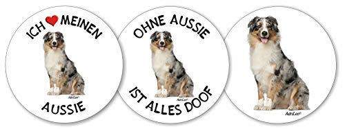AdriLeo - Runde Aufkleber 3er-Set - Aussie Blue-Merle - Deko Autoaufkleber Sticker Hund von AdriLeo