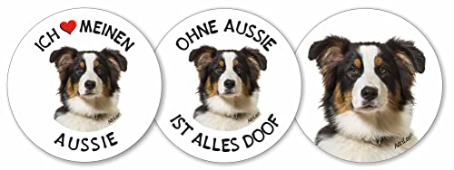 AdriLeo - Runde Aufkleber 3er-Set - Aussie tri-color - Deko Autoaufkleber Sticker Hund von AdriLeo