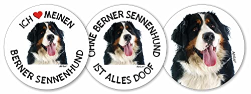 AdriLeo - Runde Aufkleber 3er-Set - Berner Sennenhund - Deko Autoaufkleber Sticker Hund von AdriLeo