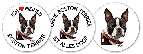 AdriLeo - Runde Aufkleber 3er-Set - Boston Terrier - Deko Autoaufkleber Sticker Hund von AdriLeo