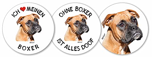 AdriLeo - Runde Aufkleber 3er-Set - Brauner Boxer - Deko Autoaufkleber Sticker Hund von AdriLeo