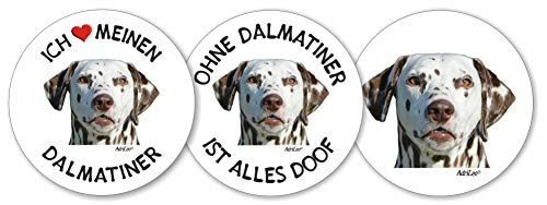 AdriLeo - Runde Aufkleber 3er-Set - Dalmatiner braun-weiß - Deko Autoaufkleber Sticker Hund von AdriLeo