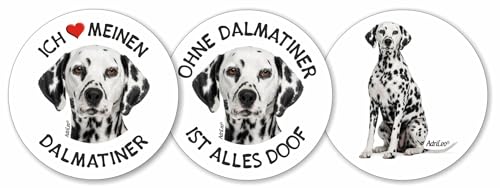 AdriLeo - Runde Aufkleber 3er-Set - Dalmatiner schwarz-weiß - Deko Autoaufkleber Sticker Hund von AdriLeo