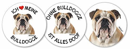 AdriLeo - Runde Aufkleber 3er-Set - Englische Bulldogge - Deko Autoaufkleber Sticker Hund von AdriLeo