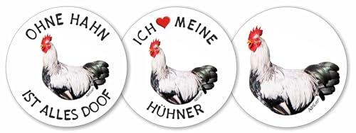 AdriLeo - Runde Aufkleber 3er-Set - Hahn - Deko Autoaufkleber Sticker Huhn Hühner von AdriLeo